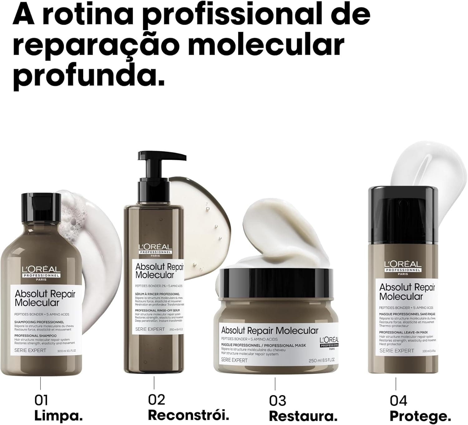L’Oréal Professionnel Leave-in Absolut Repair Molecular, Repara e Restaura a Força, Protege Contra o Calor, Textura Cremosa, Sem Enxague, Para Todos os Tipos de Cabelos Danificados, SERIE EXPERT, 100ml