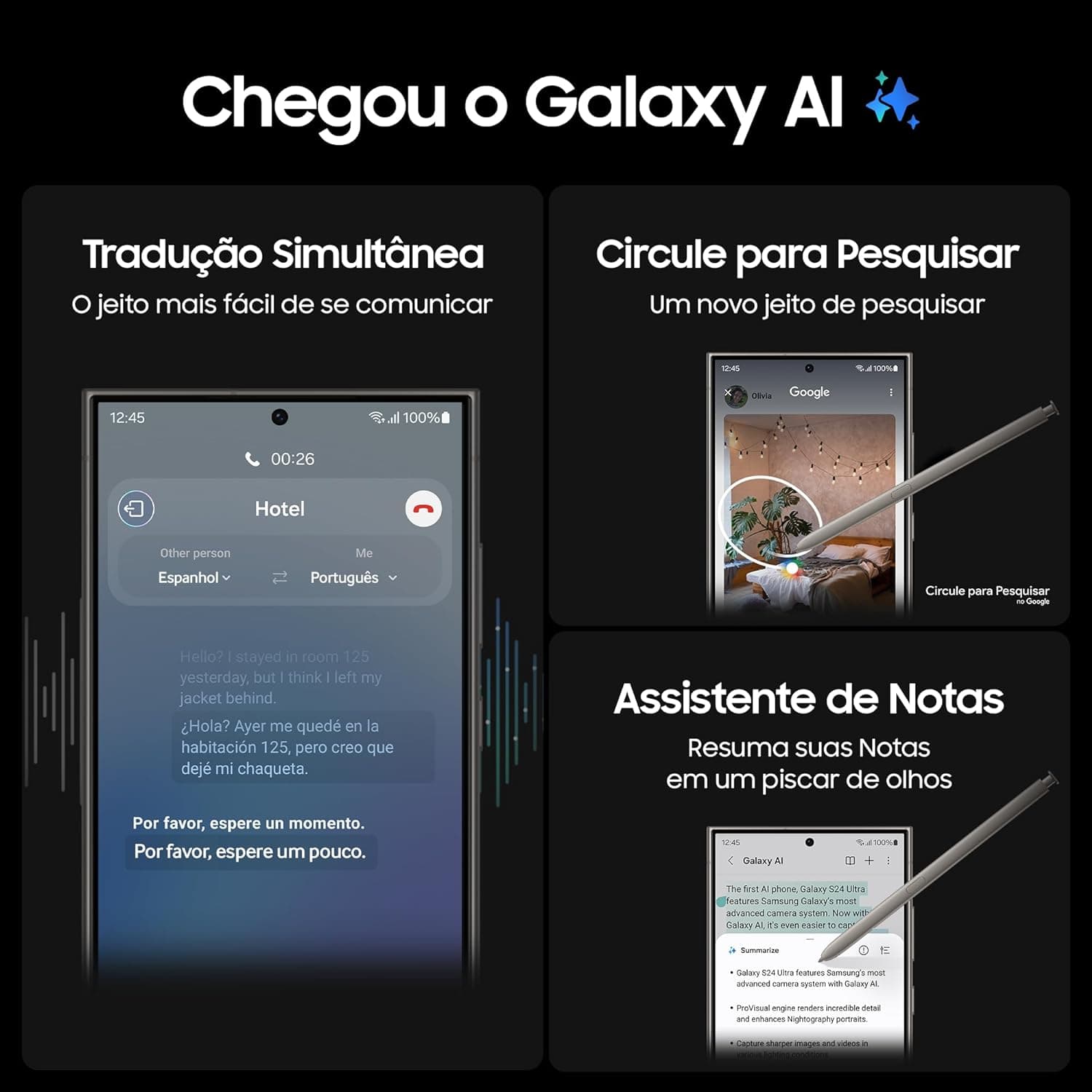 Smartphone Samsung Galaxy S24 Ultra, Galaxy AI, Selfie de 12MP, Tela de 6.8" 1-120Hz, 256GB, 12GB RAM - Titânio Cinza