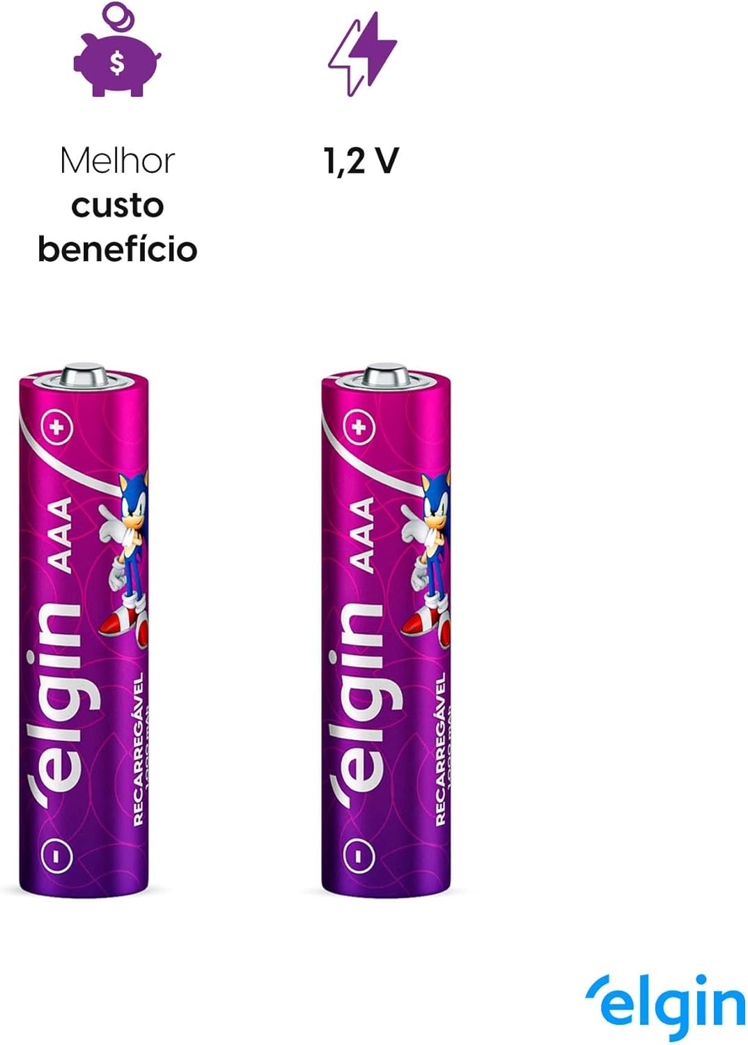 Pilha recarregável AAA 1000mAh Elgin com 4 unidades Palito: imagem adicional