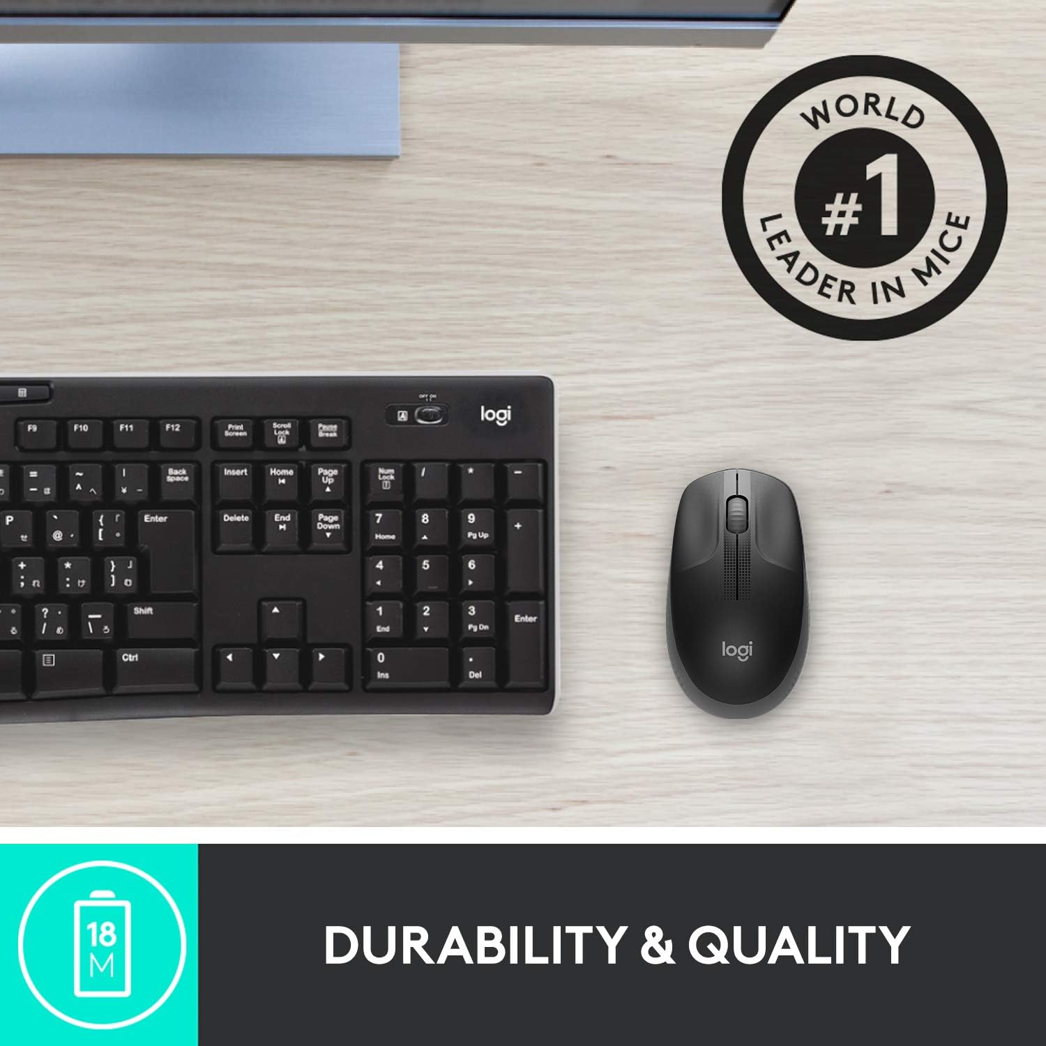 Mouse sem fio Logitech M190 com Design Ambidestro de Tamanho Padrão, Conexão USB e Pilha Inclusa - Cinza