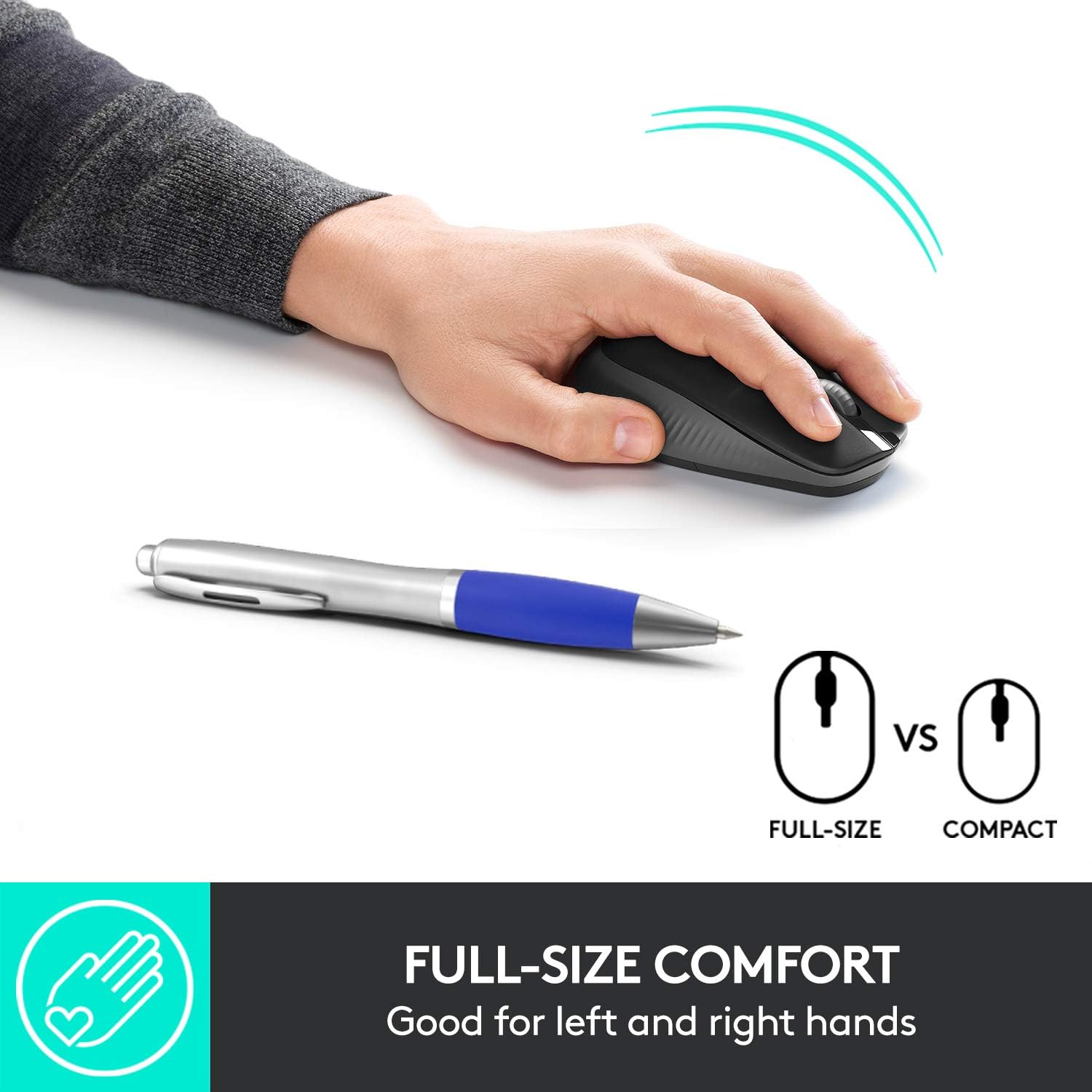 Mouse sem fio Logitech M190 com Design Ambidestro de Tamanho Padrão, Conexão USB e Pilha Inclusa - Cinza: imagem adicional