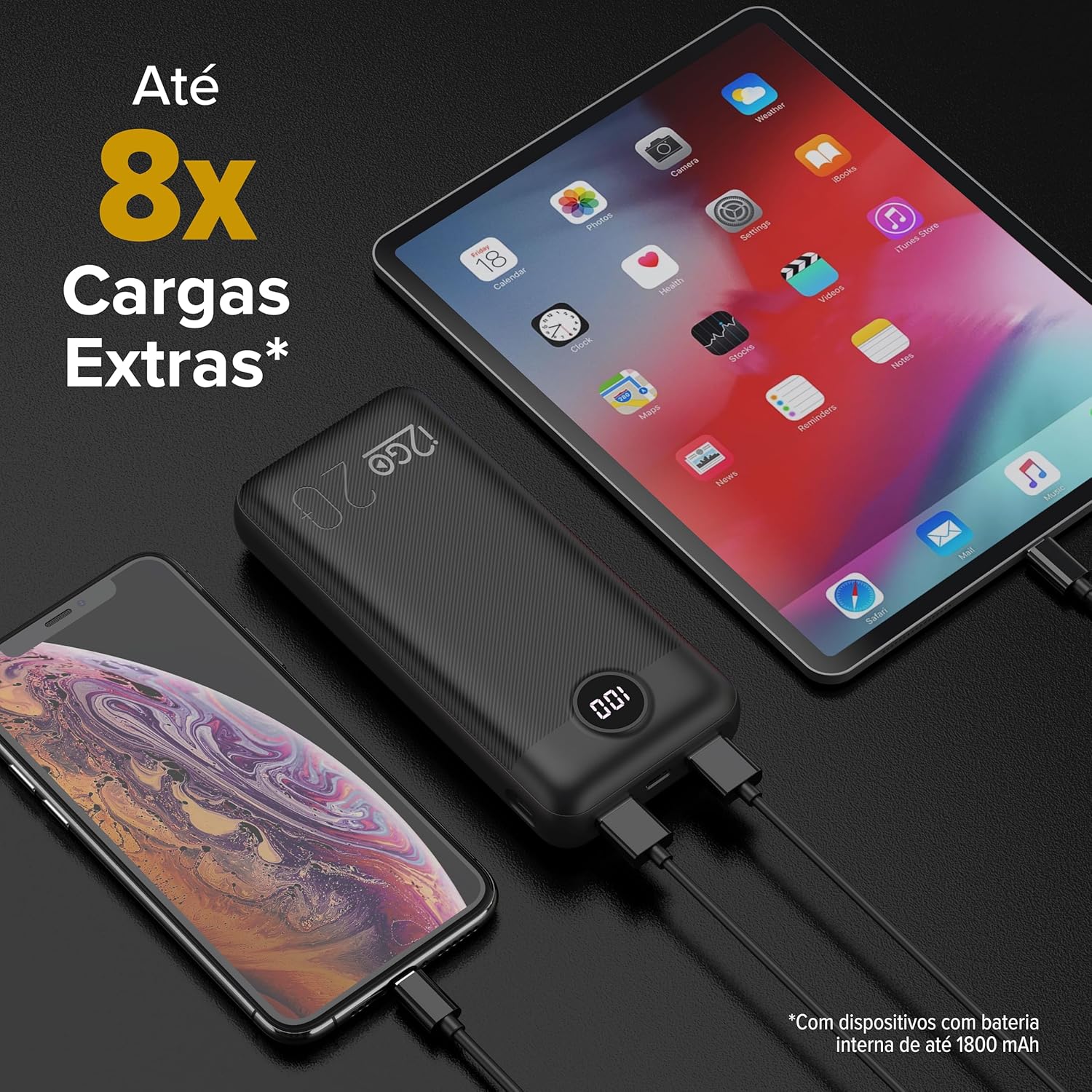 I2GO, Carregador Portátil (Power Bank) Ultra Rápido 20000mAh, Power Delivery 20W, 2 Saídas USB + 1 Saída/Entrada USB-C, Preto, i2GO PRO: imagem adicional