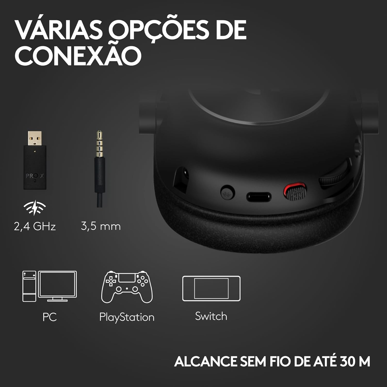 Headset Gamer Sem Fio Logitech G PRO X 2 LIGHTSPEED Com Microfone Removível, Drivers de Grafeno 50mm, Conexão Bluetooth, USB e 3,5 mm, Compatível com PC, PS5, PS4, Switch - Preto: imagem adicional