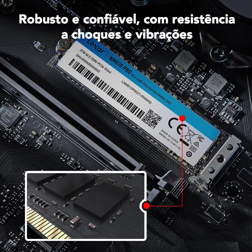 Lexar Disco SSD NM610 Pro 500Gb - NVMe PCIe 3.0 M.2 Tipo 2280 - Leitura até 3300 MB/s e Escrita até 1700Mb/