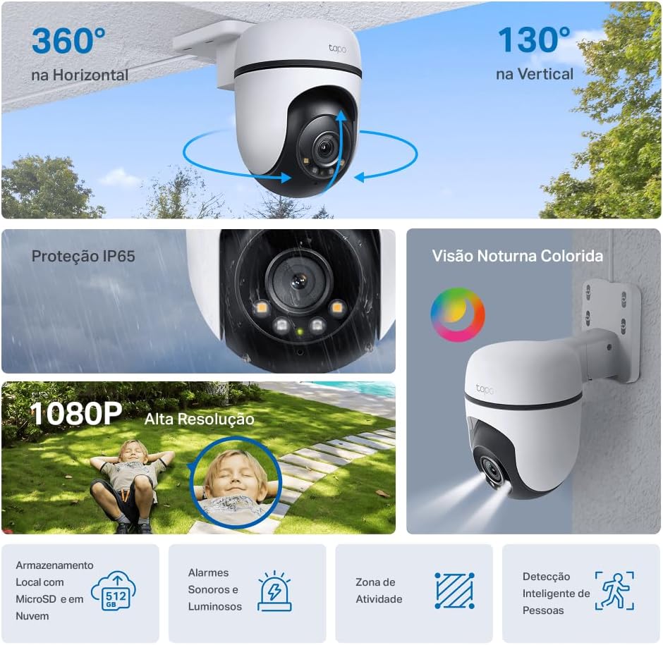 TP-Link Tapo C500 Câmera de Segurança Wi-Fi Externa 360°, Full HD 1080p, Visão Noturna Colorida de Até 30 m, Detecção de Pessoas, IP65, Áudio Bidirecional, Alexa e MicroSD de Até 512 GB: imagem adicional
