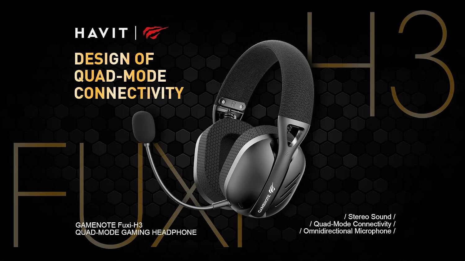 Havit Fone de Ouvido Headset Gamer Fuxi-H3 Black Com Fio e Sem Fio, Wireless 2,4GHz, Bluetooth, Cabo USB-C: imagem adicional