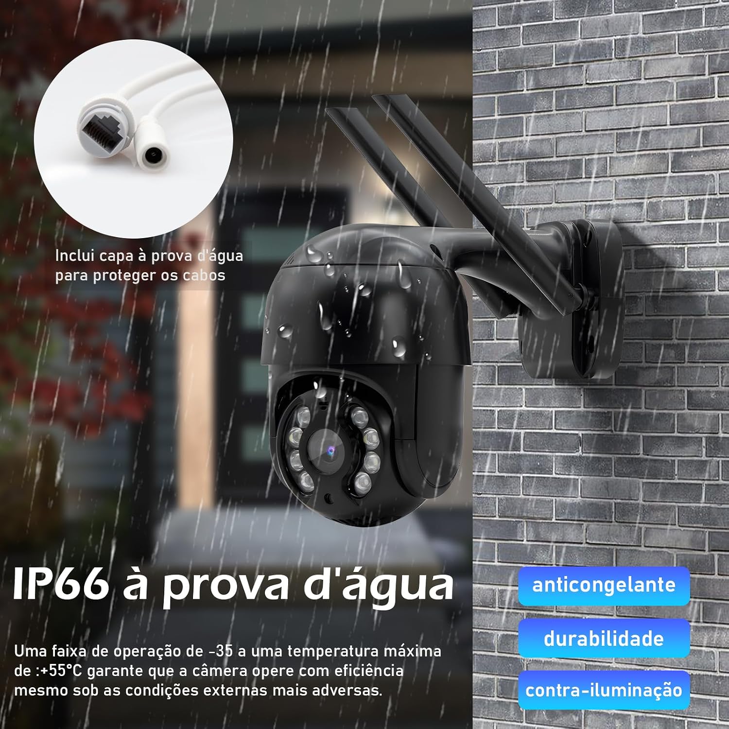 Câmera IP Sem Fio de Segurança Externa HD, Câmera Doméstica Inteligente de Visão Noturna Infravermelha Sem Fio, IP66 à Prova d'água e à Prova de Poeira, Chamada de Voz Bidirecional, Preto