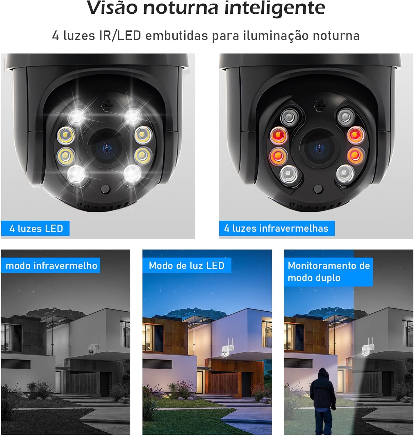 Câmera IP Sem Fio de Segurança Externa HD, Câmera Doméstica Inteligente de Visão Noturna Infravermelha Sem Fio, IP66 à Prova d'água e à Prova de Poeira, Chamada de Voz Bidirecional, Preto: imagem adicional