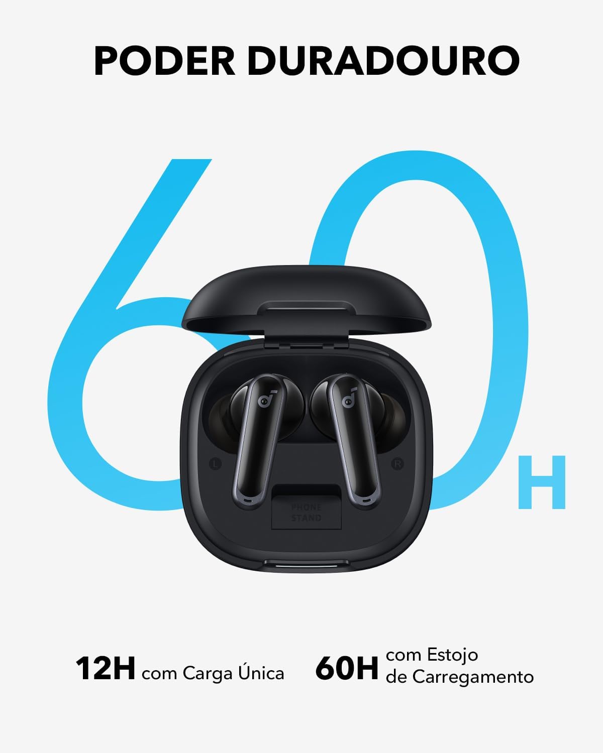 soundcore P40i da Anker, Fone de Ouvido Bluetooth 5.3, Cancelamento de Ruído Adaptativo, Graves Poderosos, Estojo com Suporte, 60H de Reprodução, Resistência à Água, IPX5, Carregamento Sem Fio, Preto: imagem adicional