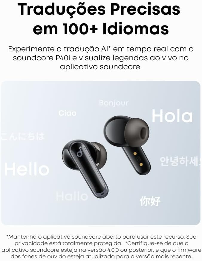 soundcore P40i da Anker, Fone de Ouvido Bluetooth 5.3, Cancelamento de Ruído Adaptativo, Graves Poderosos, Estojo com Suporte, 60H de Reprodução, Resistência à Água, IPX5, Carregamento Sem Fio, Preto: imagem adicional