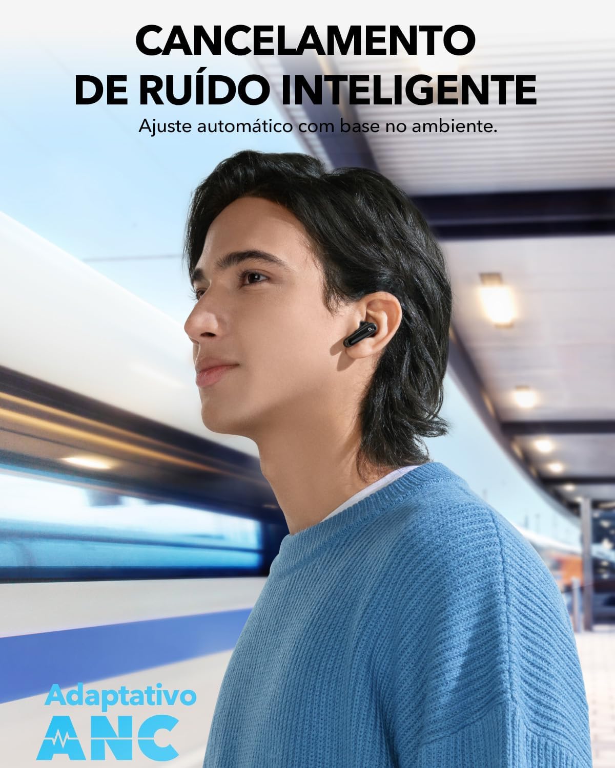 soundcore P40i da Anker, Fone de Ouvido Bluetooth 5.3, Cancelamento de Ruído Adaptativo, Graves Poderosos, Estojo com Suporte, 60H de Reprodução, Resistência à Água, IPX5, Carregamento Sem Fio, Preto: imagem adicional