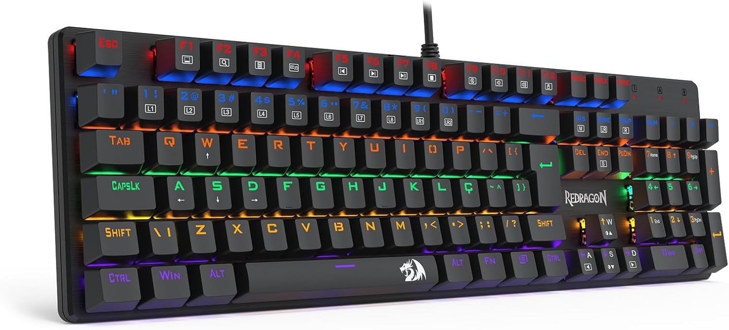 TECLADO MECÂNICO GAMER REDRAGON VALHEIM ILUMINAÇÃO RAINBOW PRETO SWITCH BROWN K608-R (PT-BROWN): imagem adicional