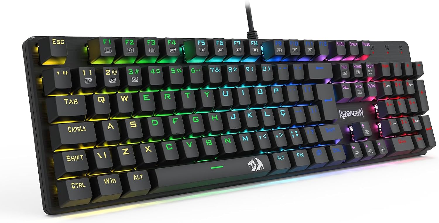 TECLADO MECANICO GAMER REDRAGON SINDRI RAINBOW PRETO