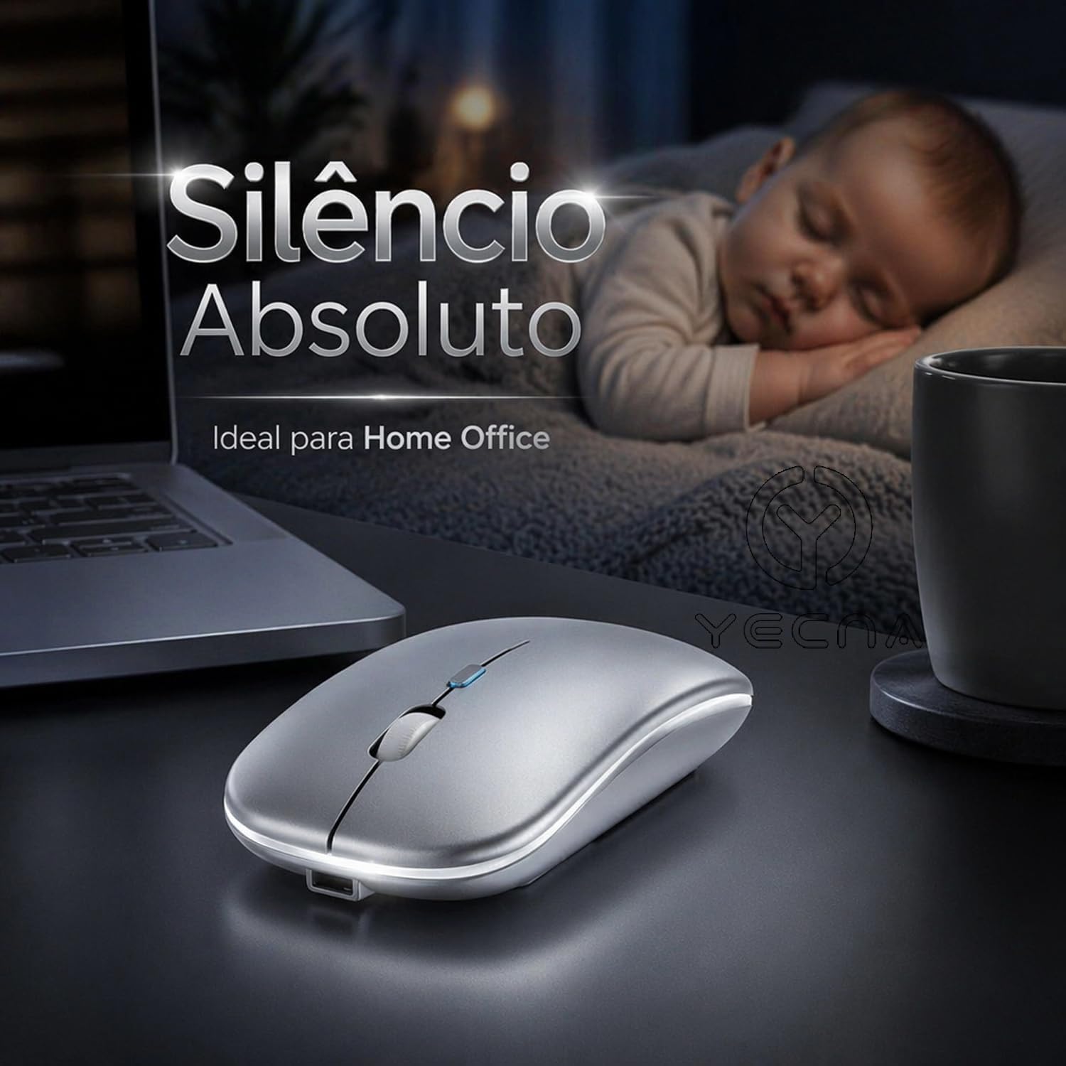 Mouse Bluetooth Recarregável sem Fio Dupla Conexão, e USB, Wireless Mouse compatível com iPhone, MacBook,iPad,Laptop,PC,Notebook, Tablet,Ergonômico, Premium Yecna (Preto): imagem adicional
