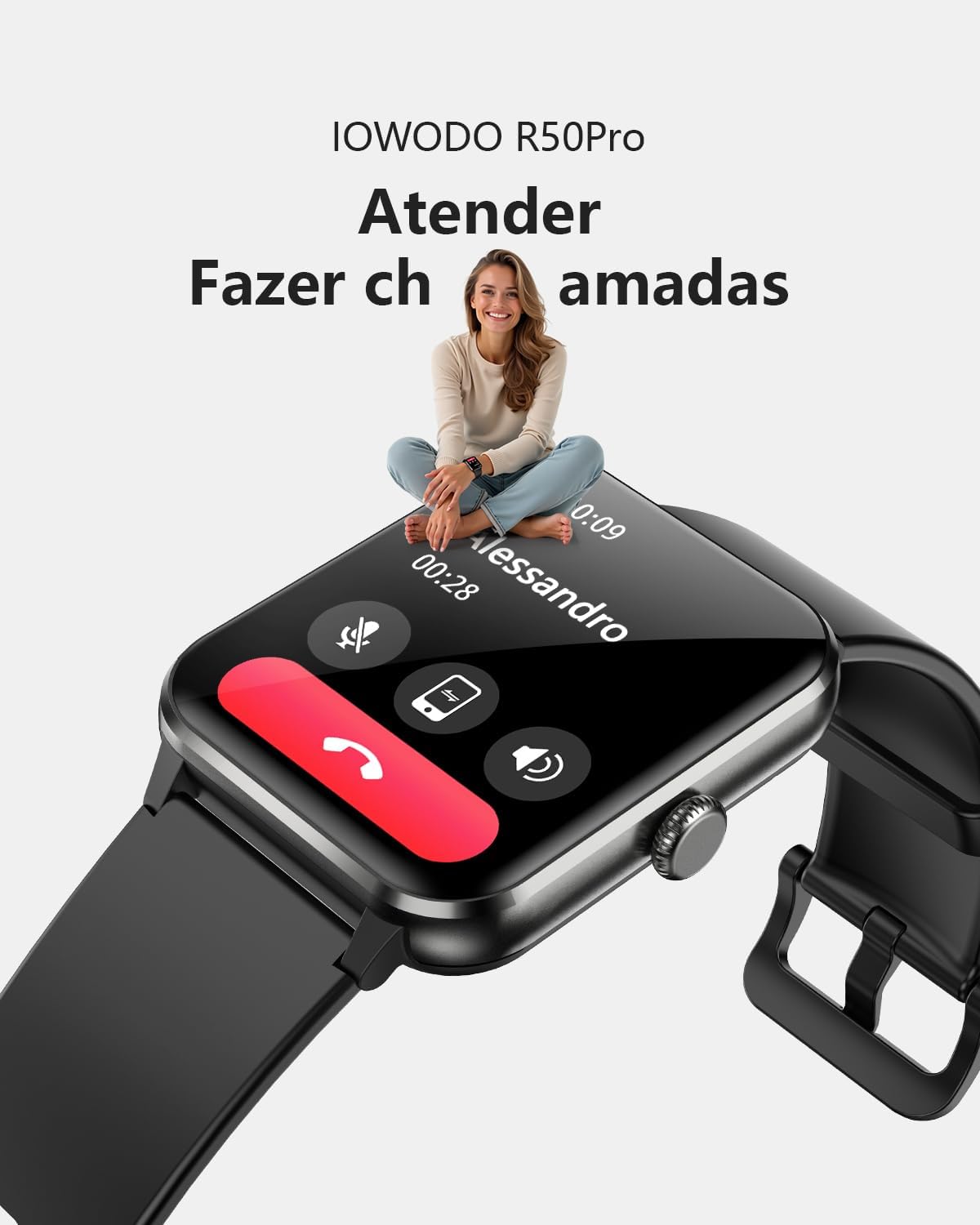 Smartwatch,Relógio Inteligente para Homens e Mulheres, 1.85“ Tela HD Touch, 100+ Modos Esportivos, Chamadas Bluetooth,Assistente de Voz, Compatível com iOS/Android,Inclui 2 Pulseiras,Preto: imagem adicional