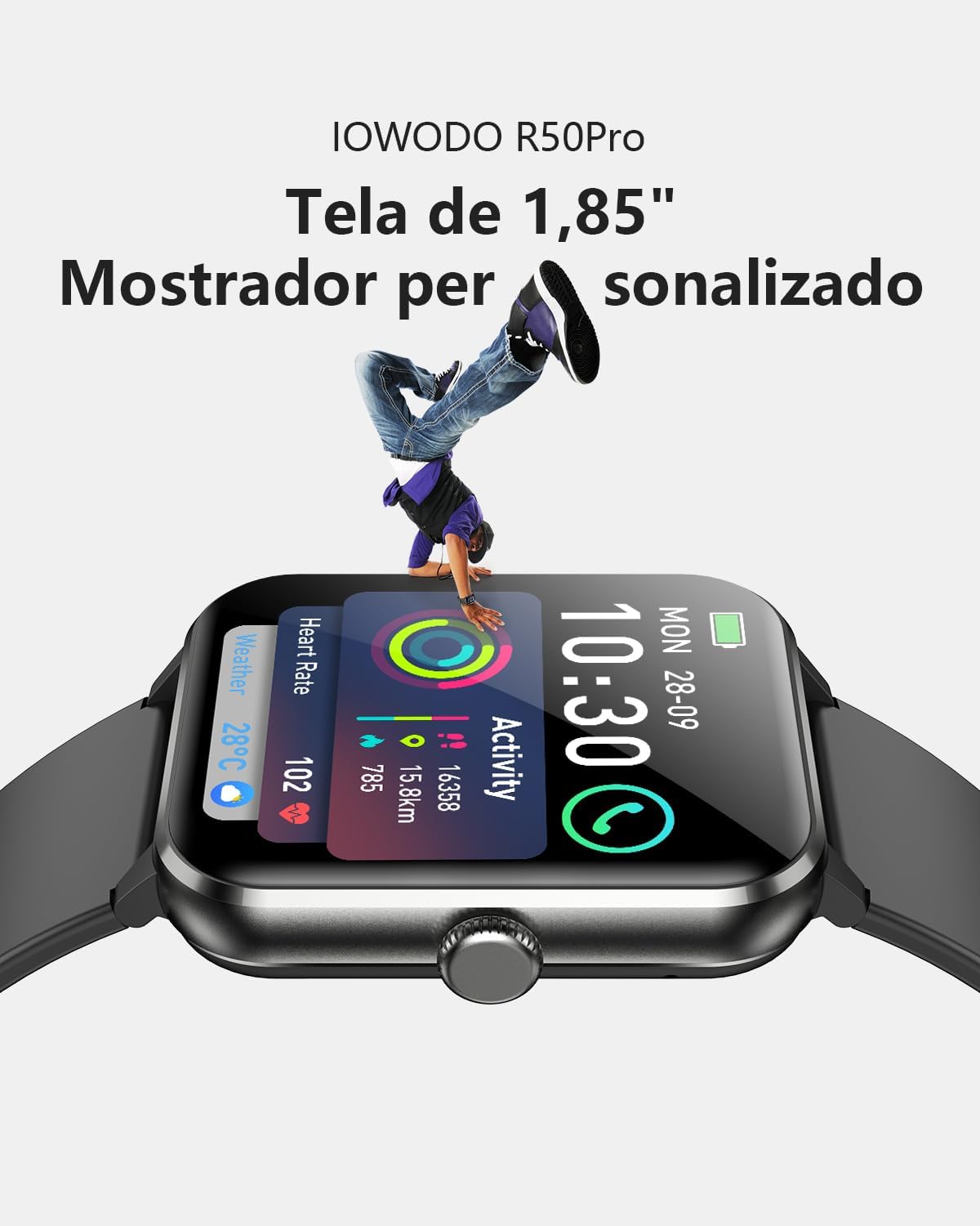 Smartwatch,Relógio Inteligente para Homens e Mulheres, 1.85“ Tela HD Touch, 100+ Modos Esportivos, Chamadas Bluetooth,Assistente de Voz, Compatível com iOS/Android,Inclui 2 Pulseiras,Preto: imagem adicional