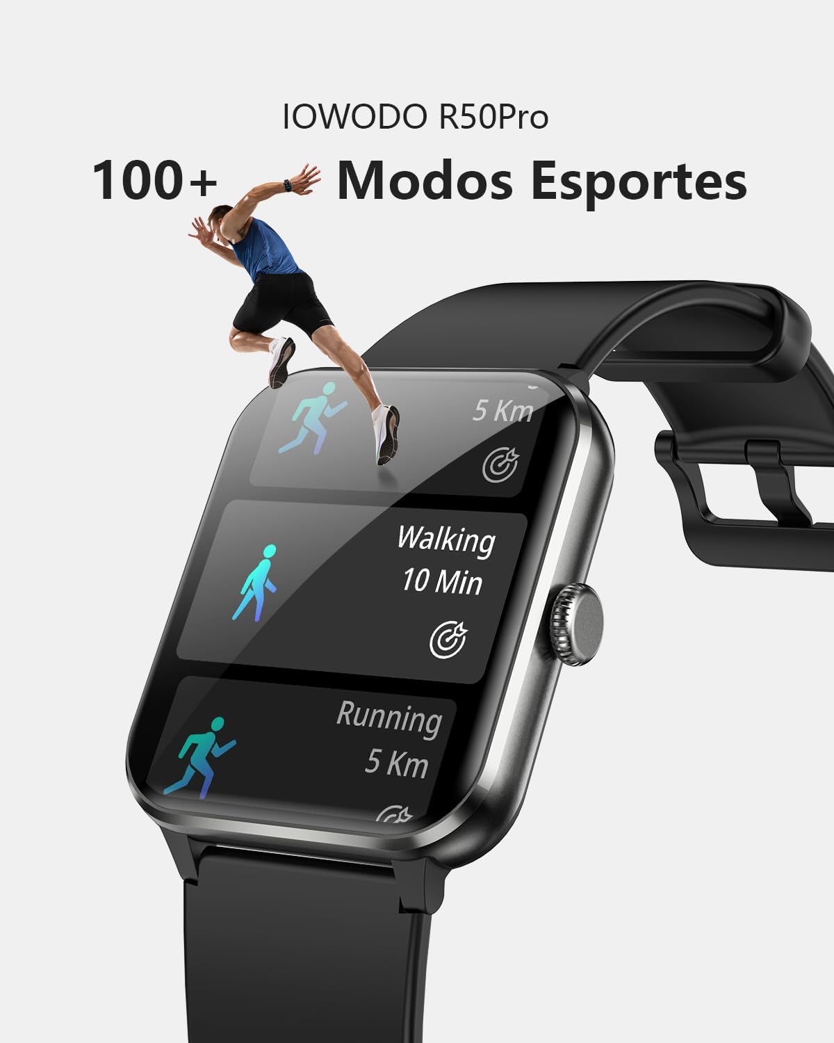 Smartwatch,Relógio Inteligente para Homens e Mulheres, 1.85“ Tela HD Touch, 100+ Modos Esportivos, Chamadas Bluetooth,Assistente de Voz, Compatível com iOS/Android,Inclui 2 Pulseiras,Preto: imagem adicional
