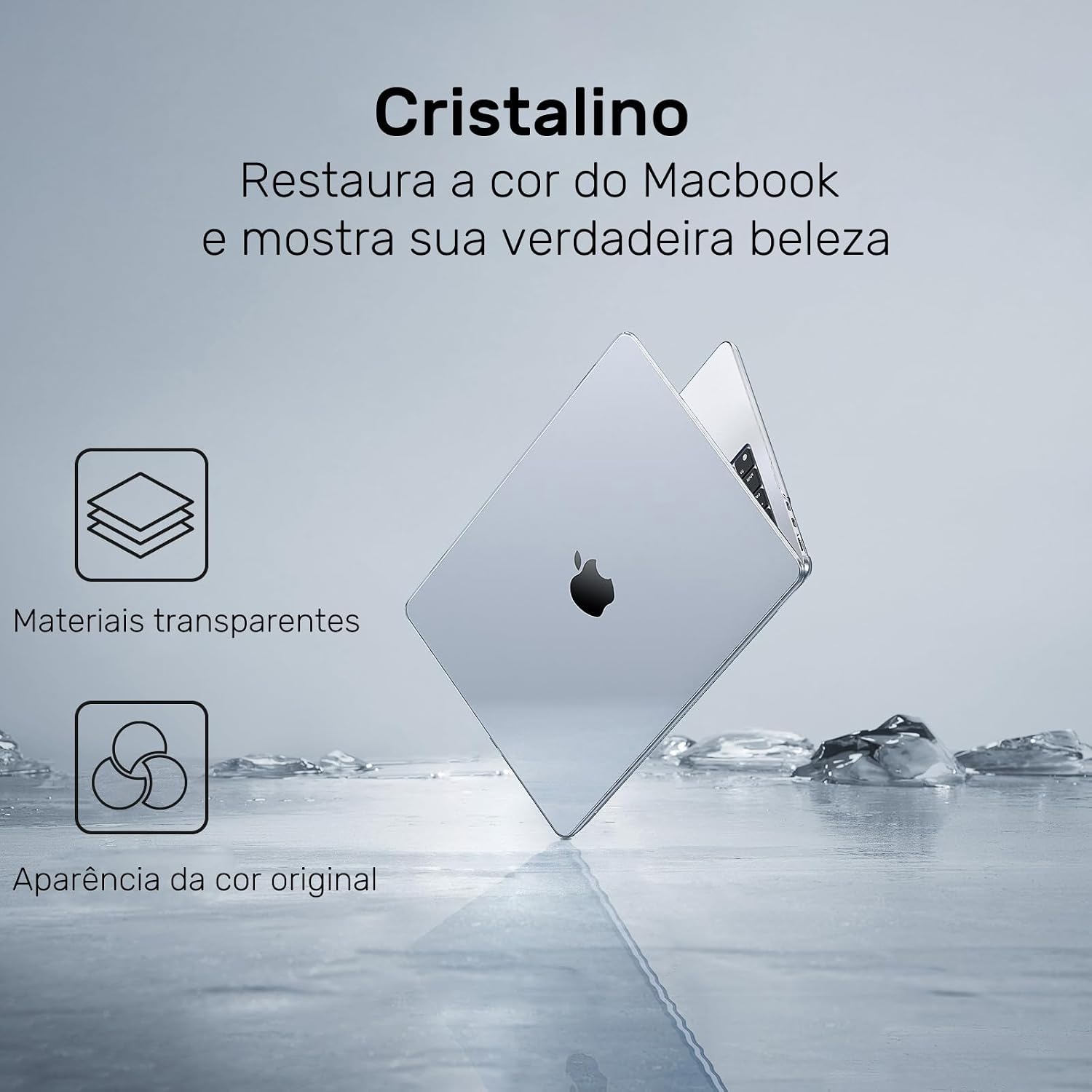 Capa para Macbook Air 13,6'' A2681(M2) 2022/A3113(M3) 2024/A3240(M4) 2025/(M5)2026, Com Película de Teclado, Película de Tela Hidrogel e Capa de privacidade para câmera (Transparente Cristalino)