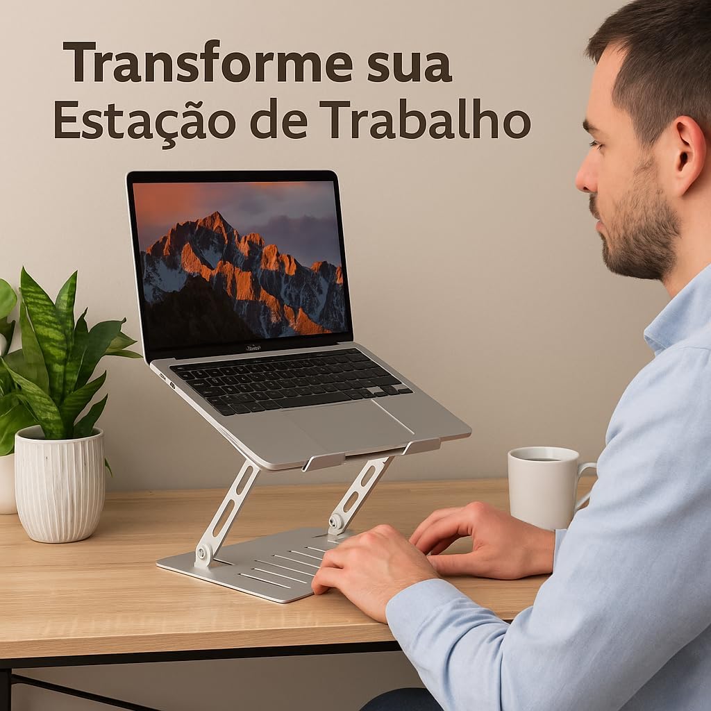 Suporte para Notebook em Aço Carbono Apoio Ajustável Apoiador Dobrável E Ergonômico Ventilado para Mac Notebook MacBook Pro/Air Lenovo Dell e Mais (10-17 Laptop) até 17.3" (10KG) Home Office e Estudos: imagem adicional
