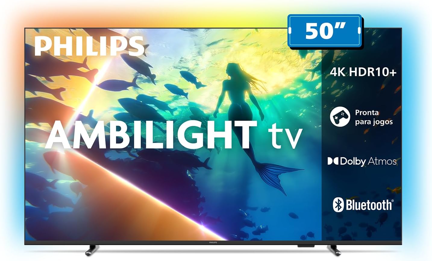 PHILIPS, Smart TV Ambilight 50" 4K, Titan OS, 50PUG8100/78, Comando de Voz, HDR10+/Dolby Atmos, VRR/ALLM, Bluetooth: imagem adicional