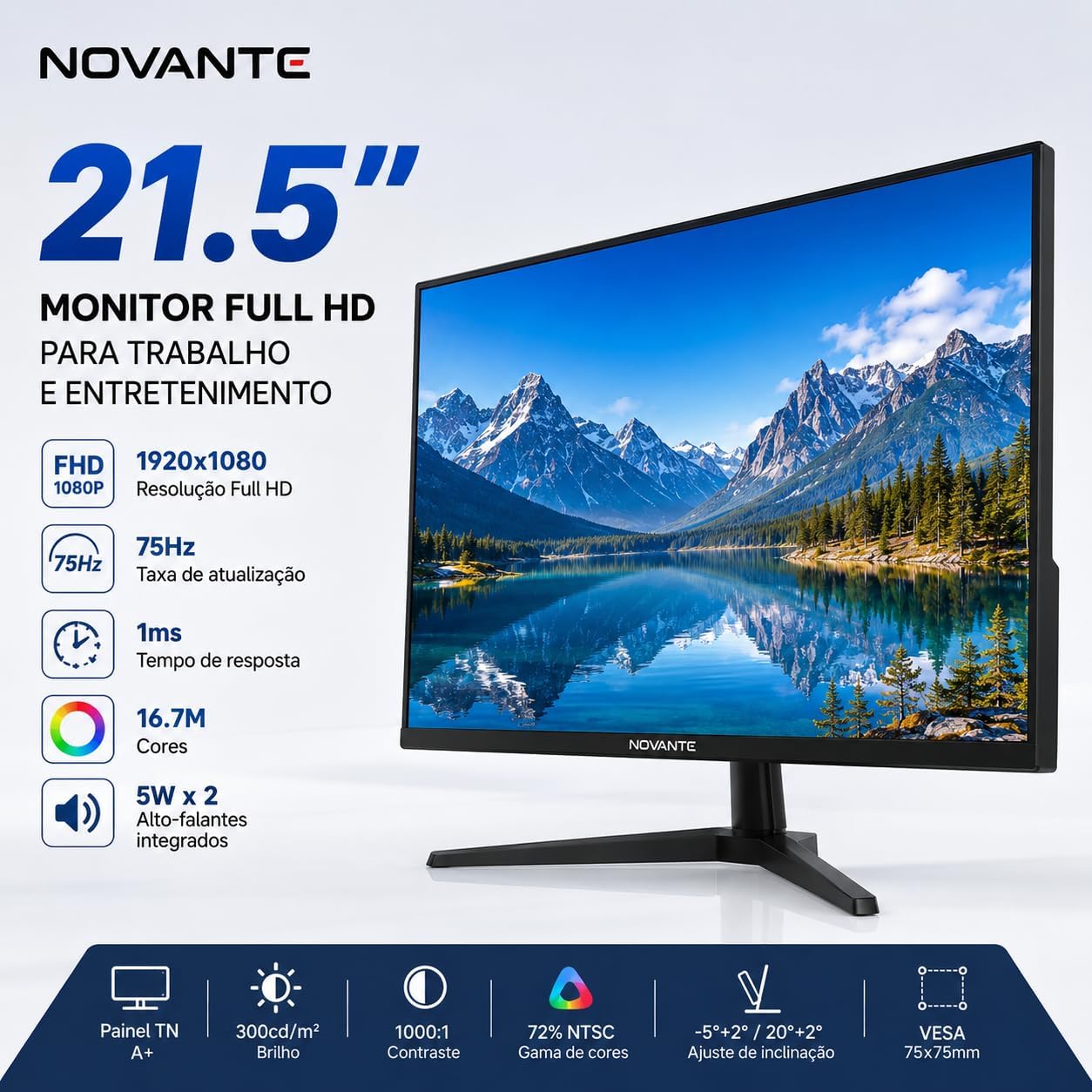 Monitor 21,5 Polegadas, Alto-falantes Integrados, Full HD 1920x1080, 100 Hz, 230cd/m², HDMI/VGA/3.55(110-240V): imagem adicional