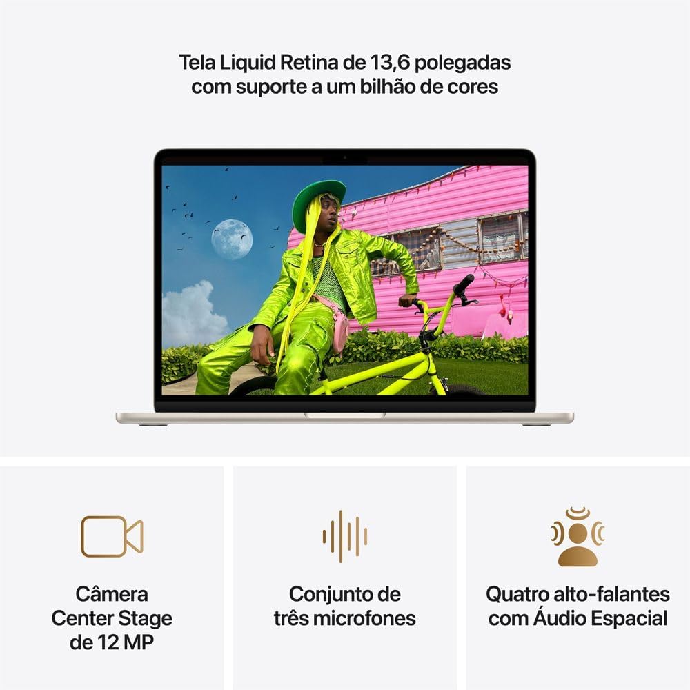 Apple 2026 MacBook Air (de 13 polegadas, Chip M5 da Apple com CPU de 10 núcleos e GPU de 10 núcleos., 16GB Memória unificada, 1 TB) - Estelar: imagem adicional