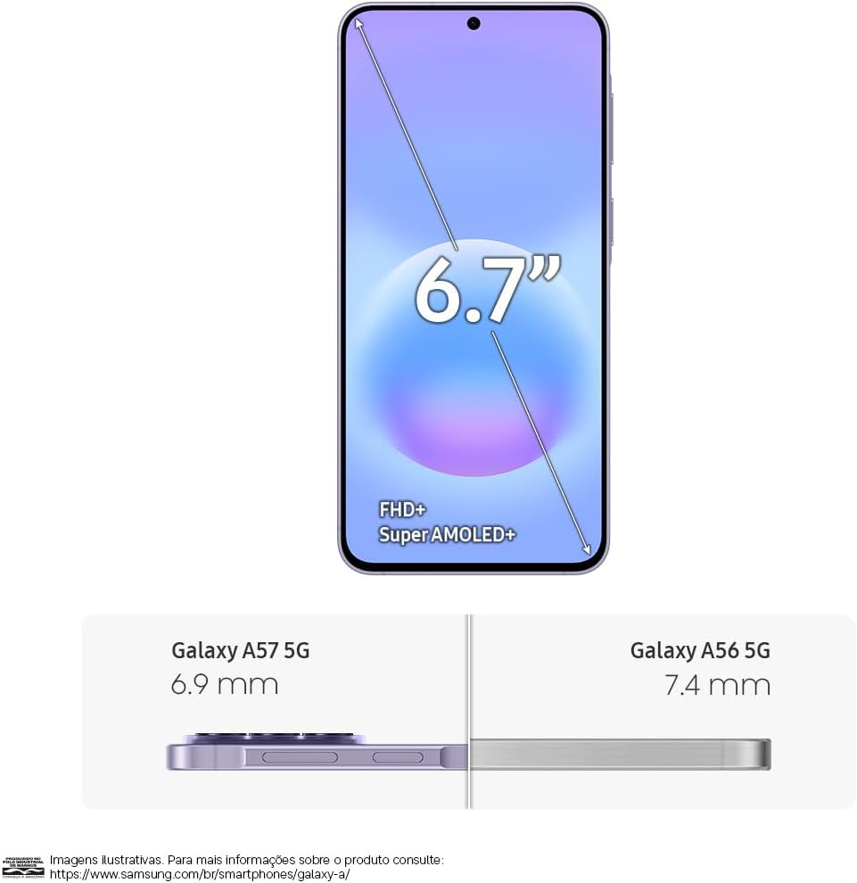 Celular Samsung Galaxy A57 5G 128GB, 8GB RAM, Câmera Tripla de até 50MP OIS, Selfie de 12MP Video HDR, IP68, Tela Super AMOLED 6.7", NFC, Recursos AI, Até 6 Atualizações de Android e Segurança (Lilás): imagem adicional